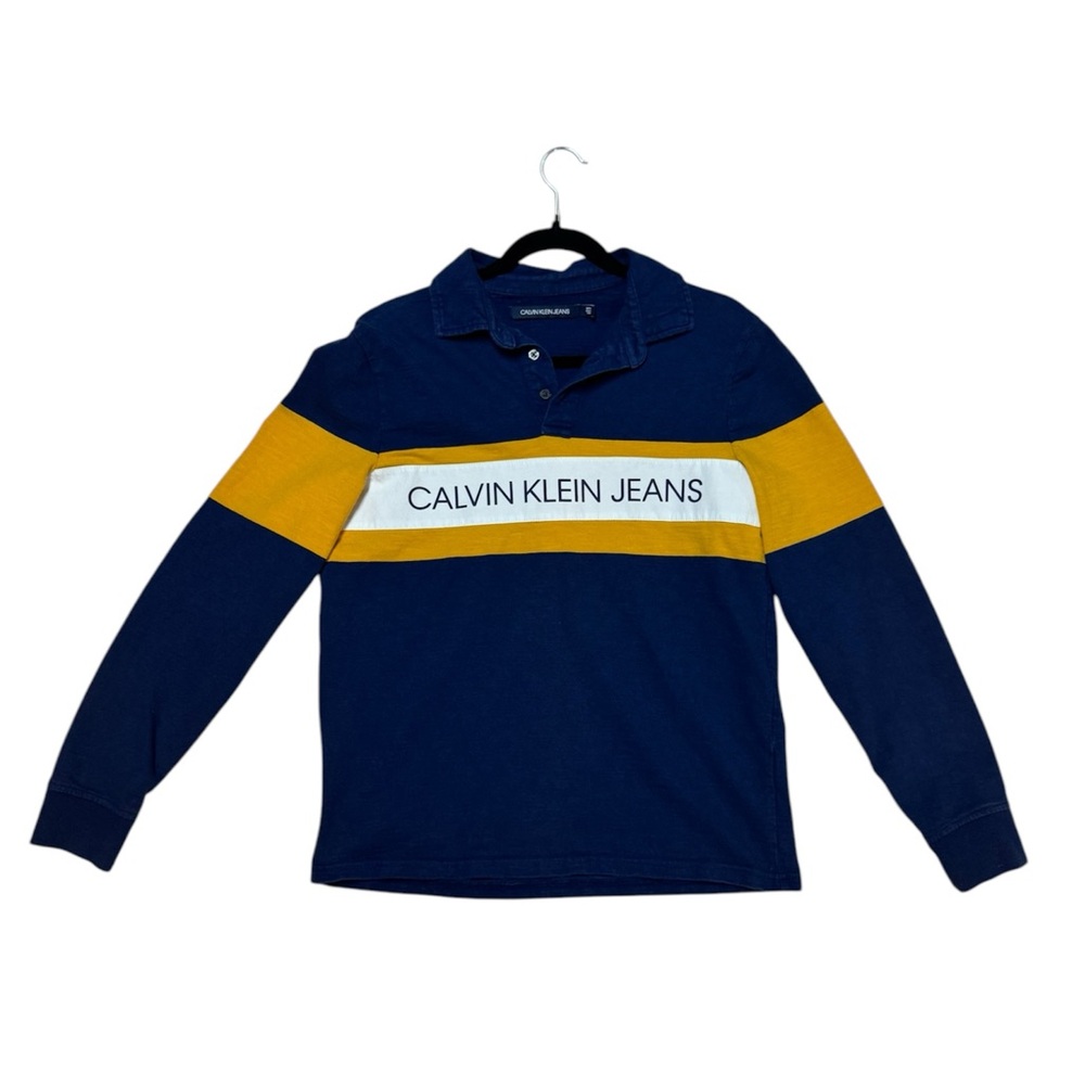Calvin Klein Jeans yellow and blue  Logo Rugby Shirt (S)